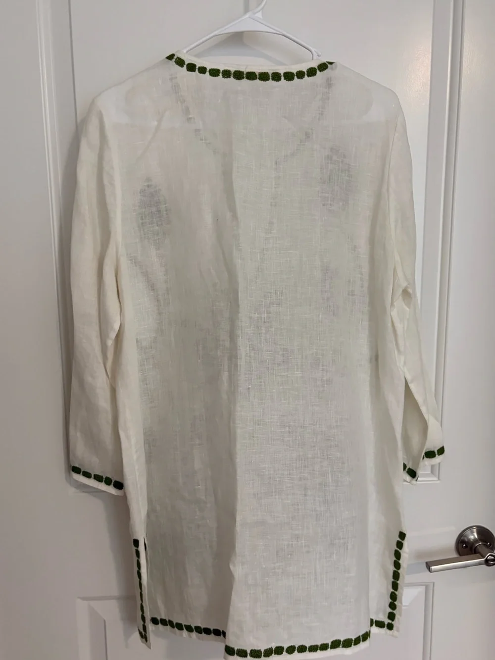 Tory Burch White Tunic with Green Floral Embroidery NWOT